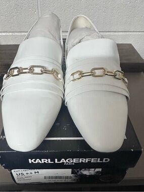Karl Lagerfeld Paris US 9.5M style: Nikki White Kid Patent Gold Chain * NEW *